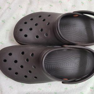 Dark Brown Crocs with a Tan Sole M 9 W 11